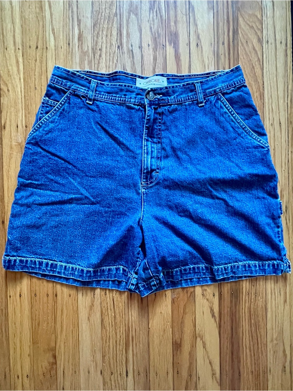Vintage 90s Cherokee Blue Denim High Rise Mom Shorts Size 14 Carpenter Utility